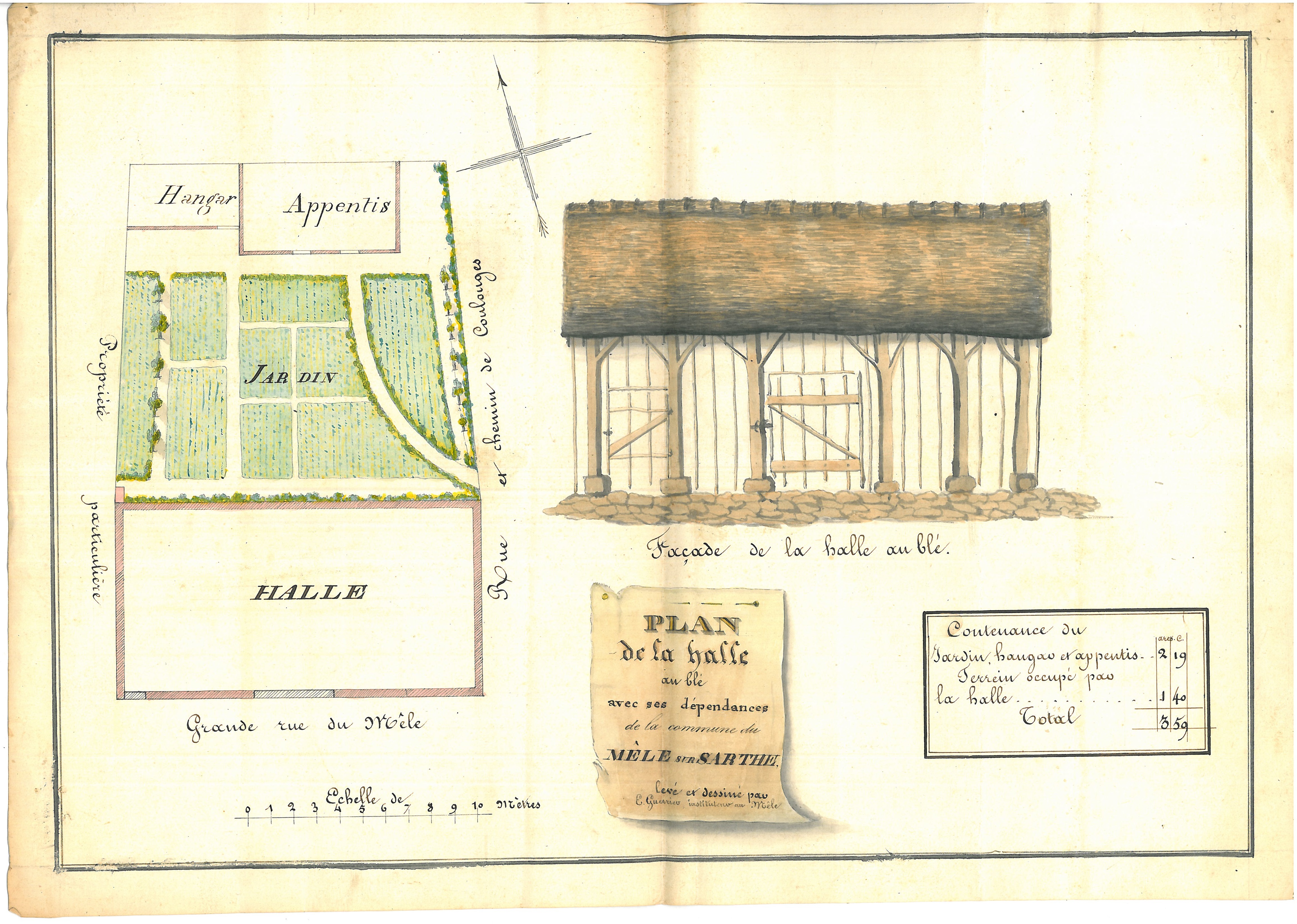 Le Mêle-sur-Sarthe, plan de la halle au blé, vers 1835 | Arch. dép. Orne, Edépôt 176/74